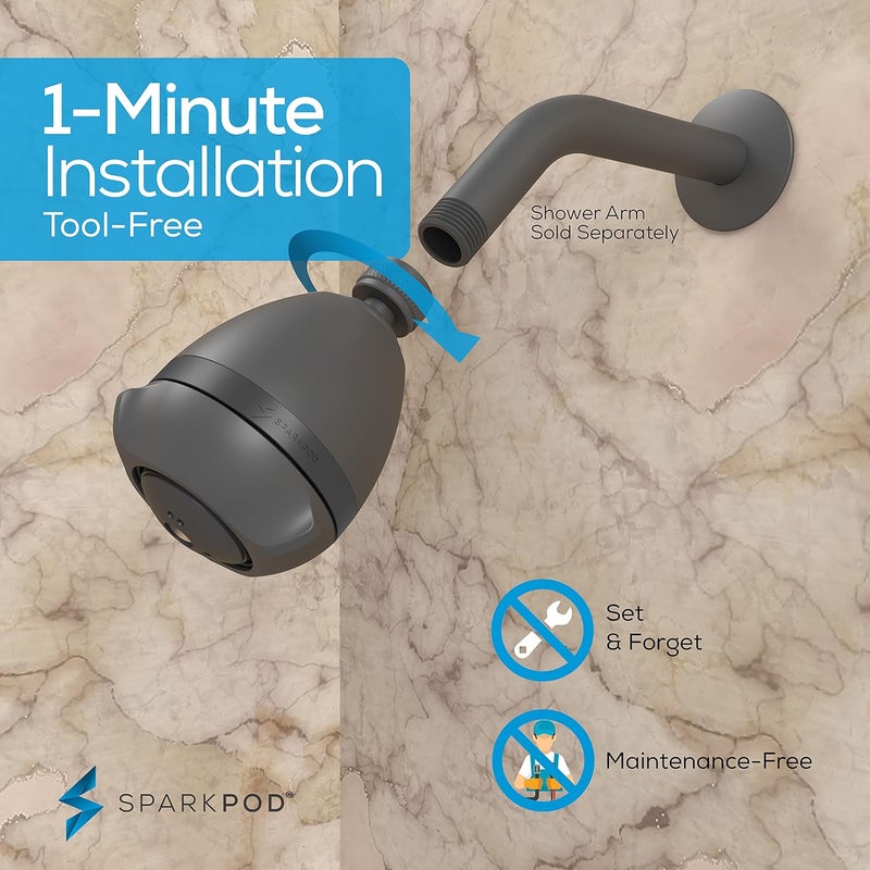 SparkPod 3-Inch Extreme High Pressure Shower Heads - Pressure Boosting with Rain, Massage & Pulsating Mode, Powerful Water-Saving Showerhead - 2.5 GPM Fixed Shower Head (Charcoal Grey) - Image 2